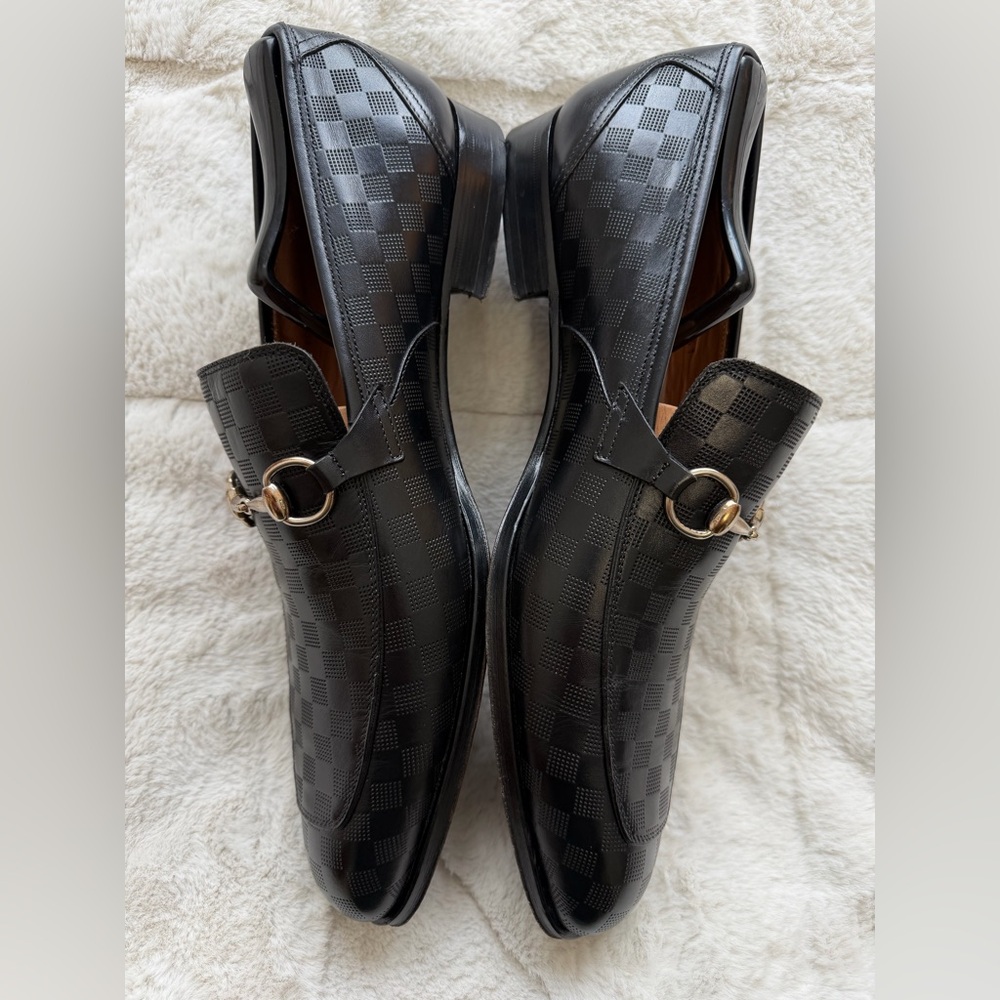 $449 Mezlan Verona Horse Bit Black Checkered Leather Slip-On Loafers 10M - Picture 5 of 11